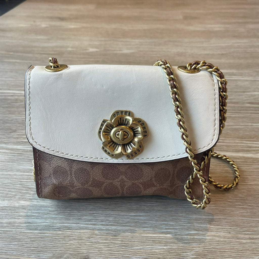 Coach Small Signature Parker 18 Shoulder Bag White Brown
