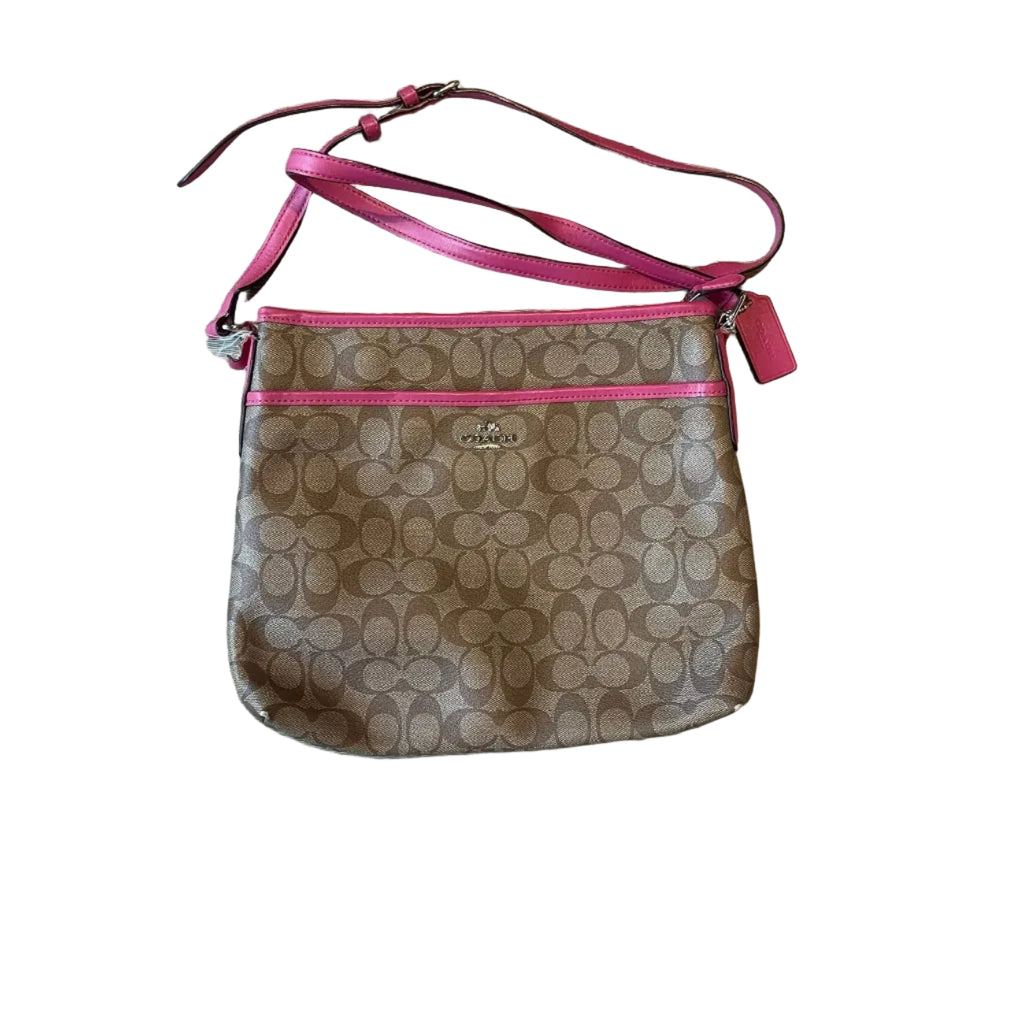 Coach File Crossbody Bag in Signature Coated Canvas with Pink Ruby Trim