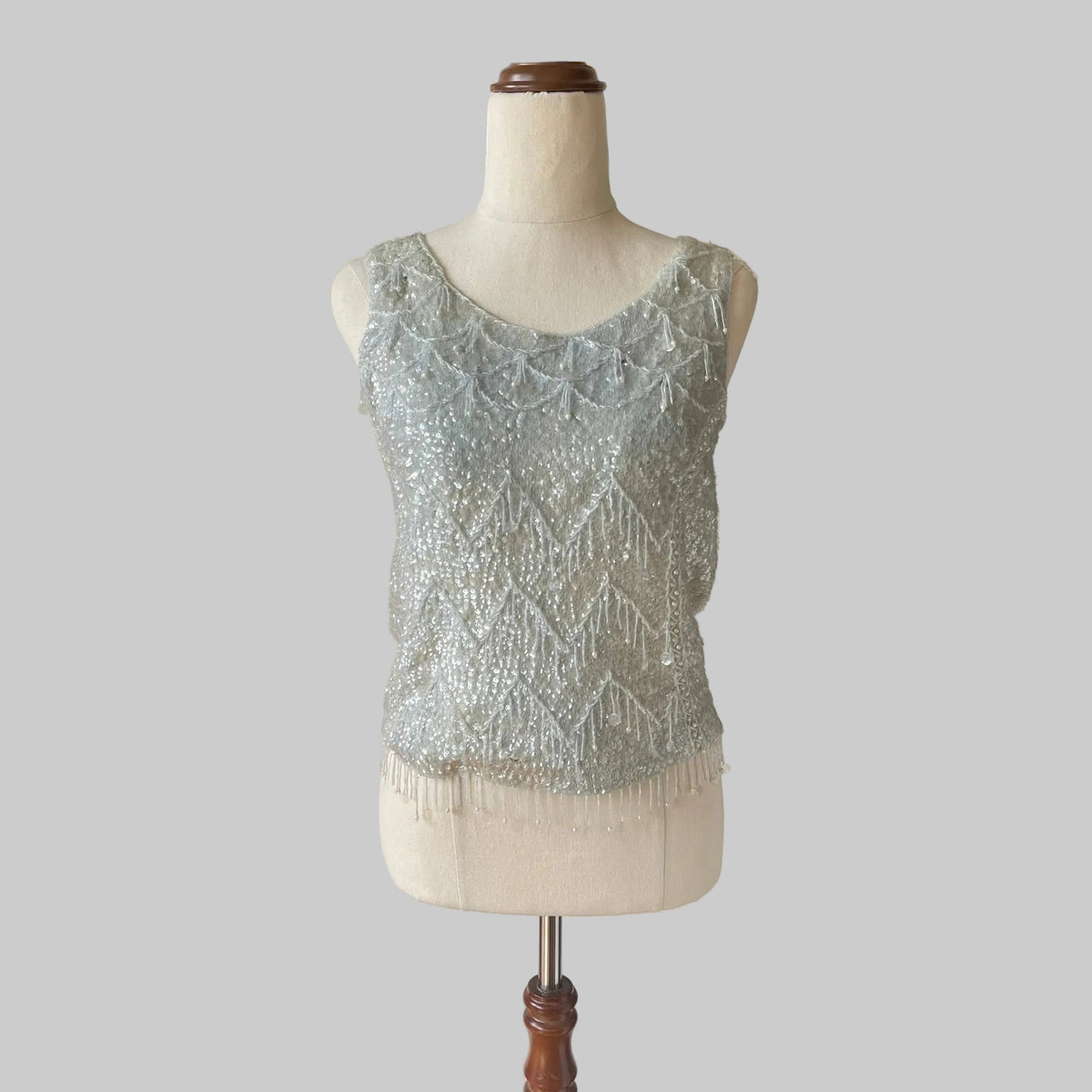 100% Wool Vintage Sequin Top - Light Mint Green