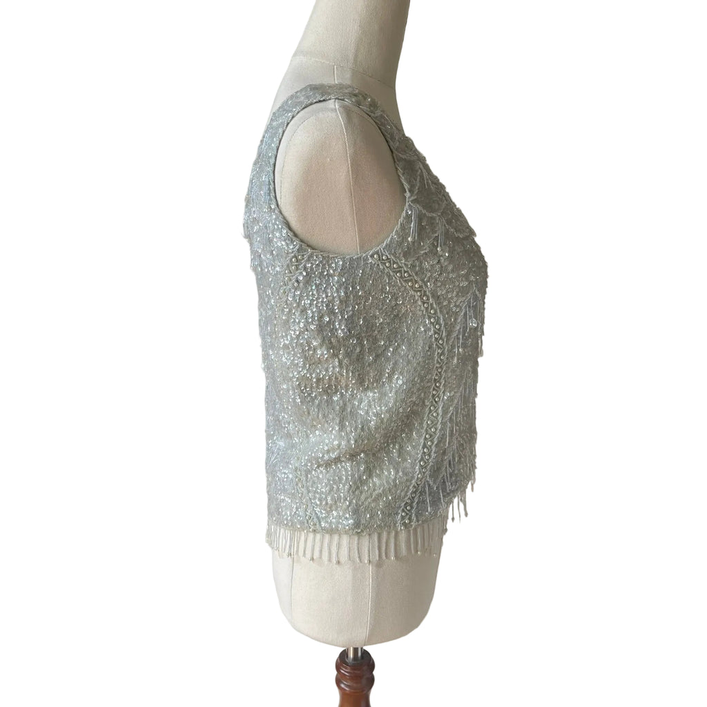 100% Wool Vintage Sequin Top - Light Mint Green