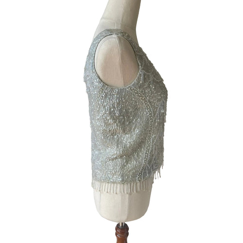 100% Wool Vintage Sequin Top - Light Mint Green