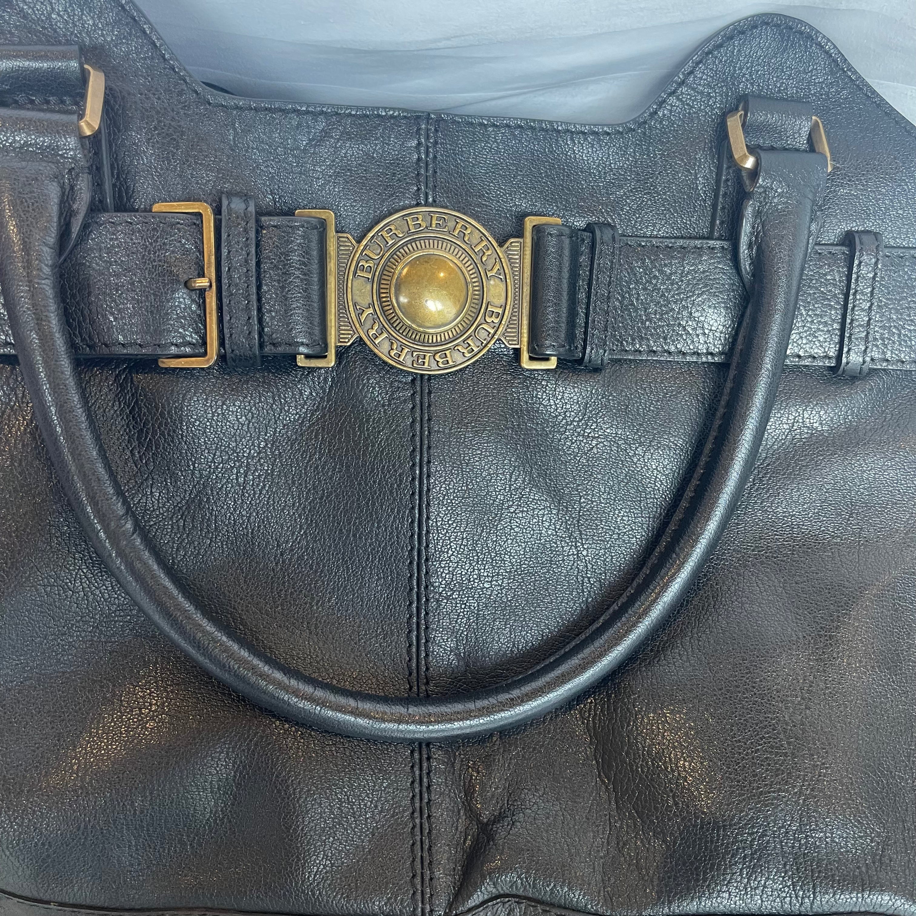 Authentic Burberry Lambert Belted Buffalo Leather Hobo Bag – Black 2008-11
