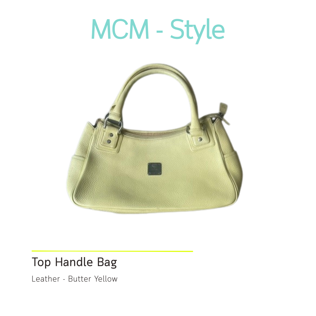 Yellow Pebbled Leather Handbag (MCM Style) - Genuine Leather