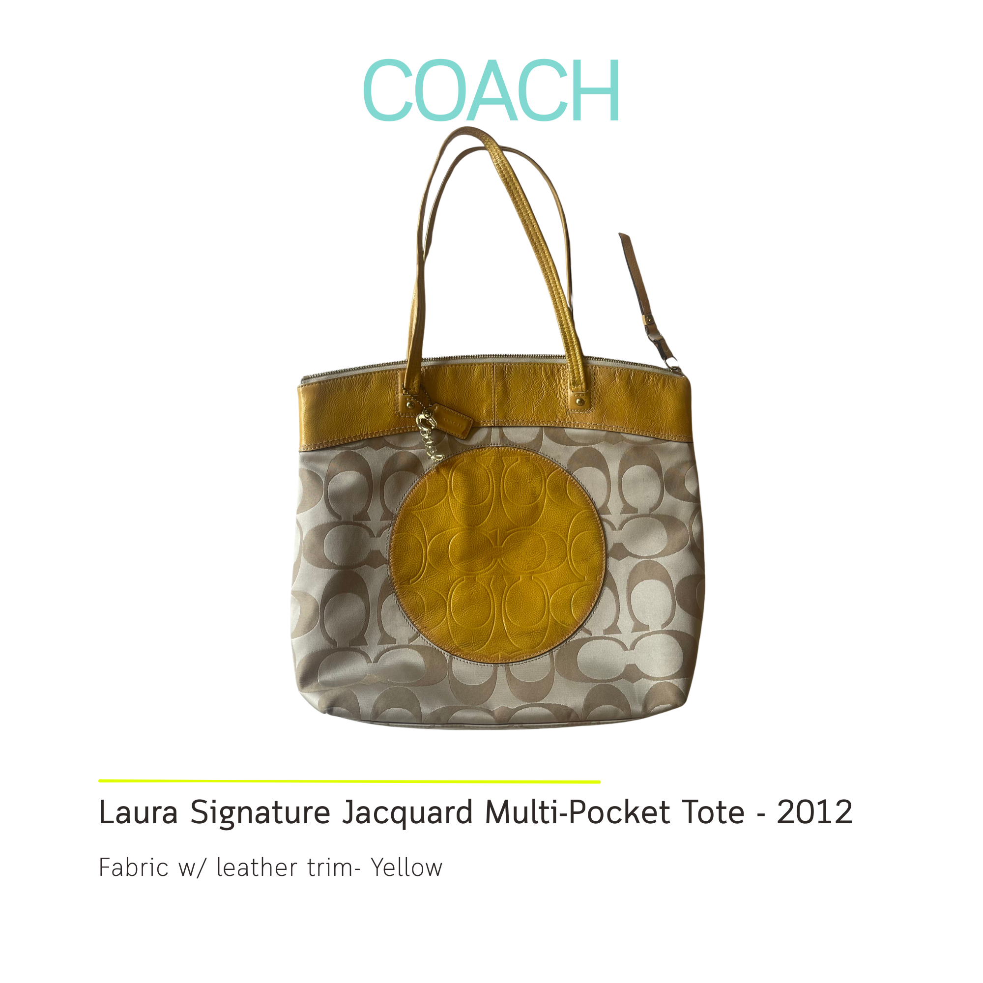 Authentic Coach Laura Signature Jacquard Multi-Pocket Tote Bag – Bright Yellow
