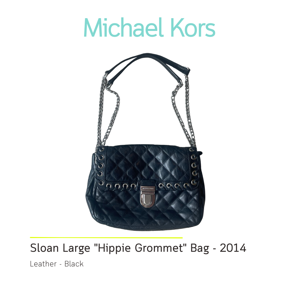 Authentic Michael Kors Sloan Large Quilted Leather "Hippie Grommet" Shoulder Bag – Black