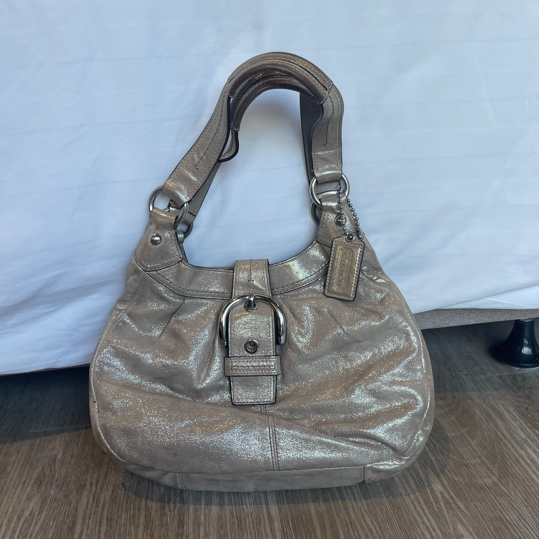 COACH F17219  Soho Lynn Metallic Leather Hobo Gold Shimmer Shoulder Bag