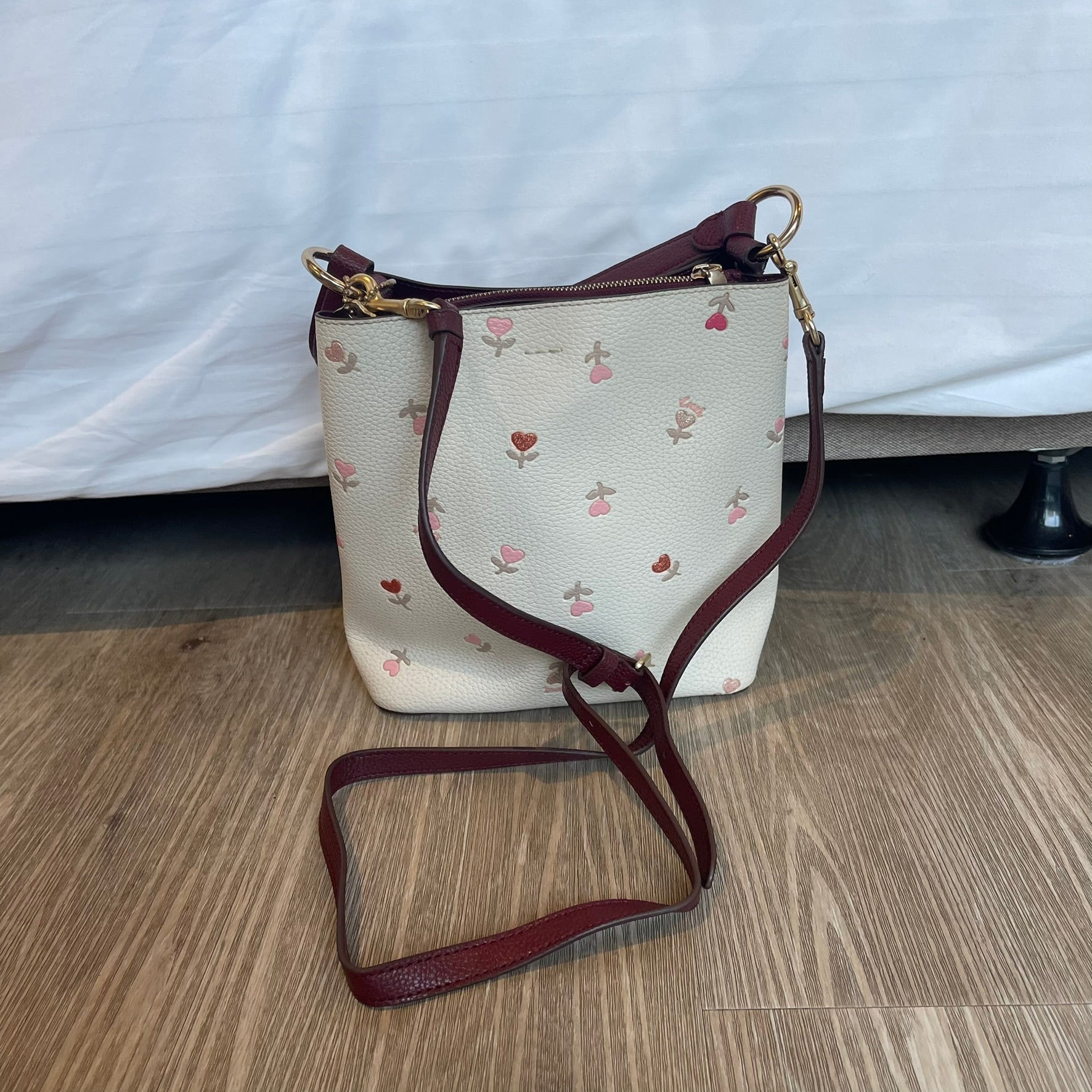 Authentic Coach Small Town Bucket Bag with Heart Petal/Floral Print