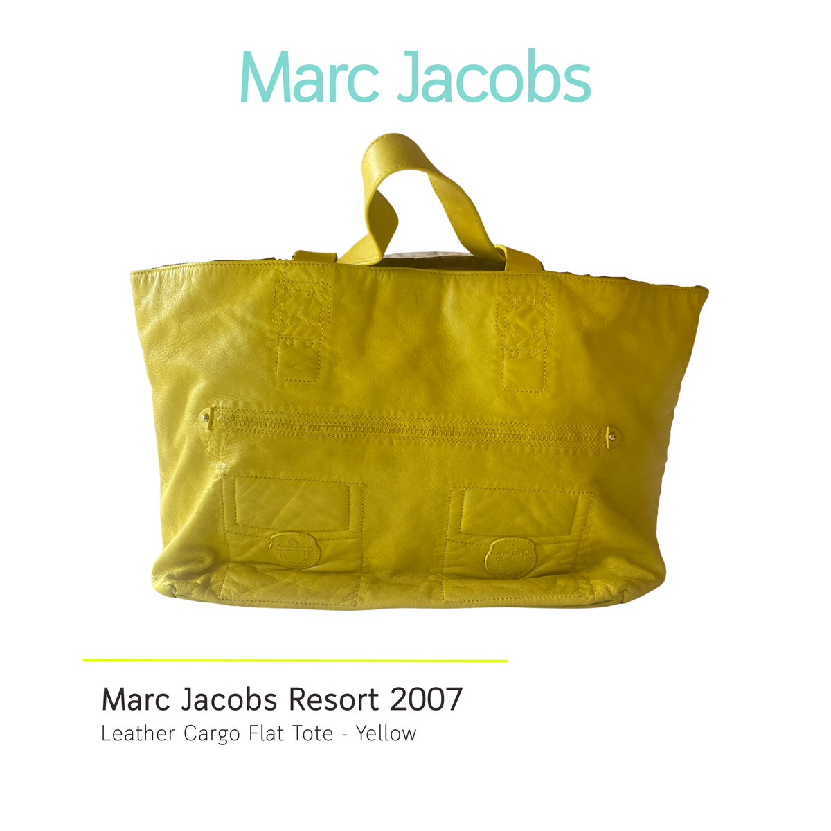 Authentic RARE Archival Marc Jacobs Resort 2007 Leather Cargo "Flat Tote" Bag – Vibrant Yellow