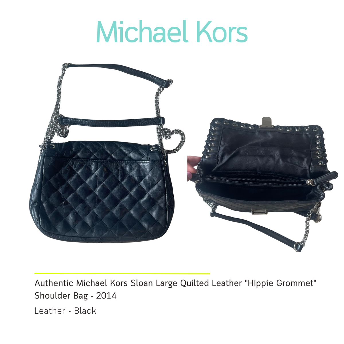Authentic Michael Kors Sloan Large Quilted Leather "Hippie Grommet" Shoulder Bag – Black