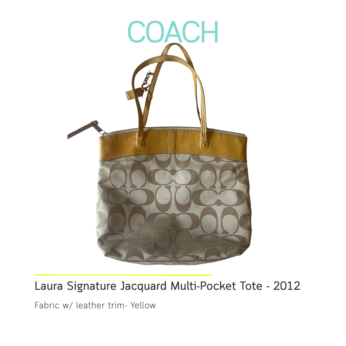 Authentic Coach Laura Signature Jacquard Multi-Pocket Tote Bag – Bright Yellow