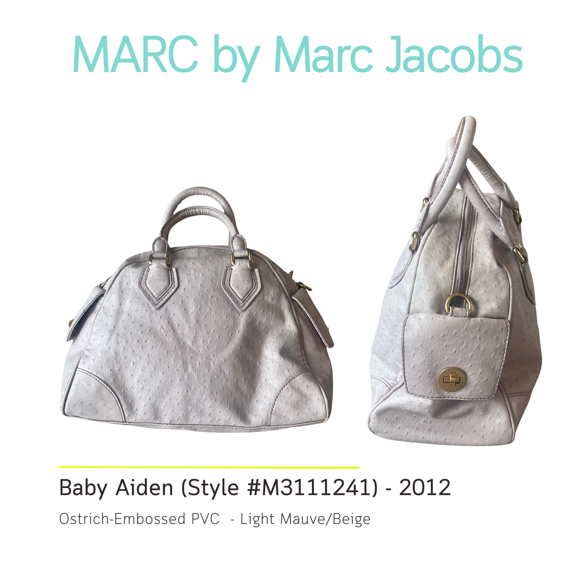 Marc by Marc Jacobs Ostrich-Embossed "Baby Aiden" Bag - Light Mauve/Beige (2012)