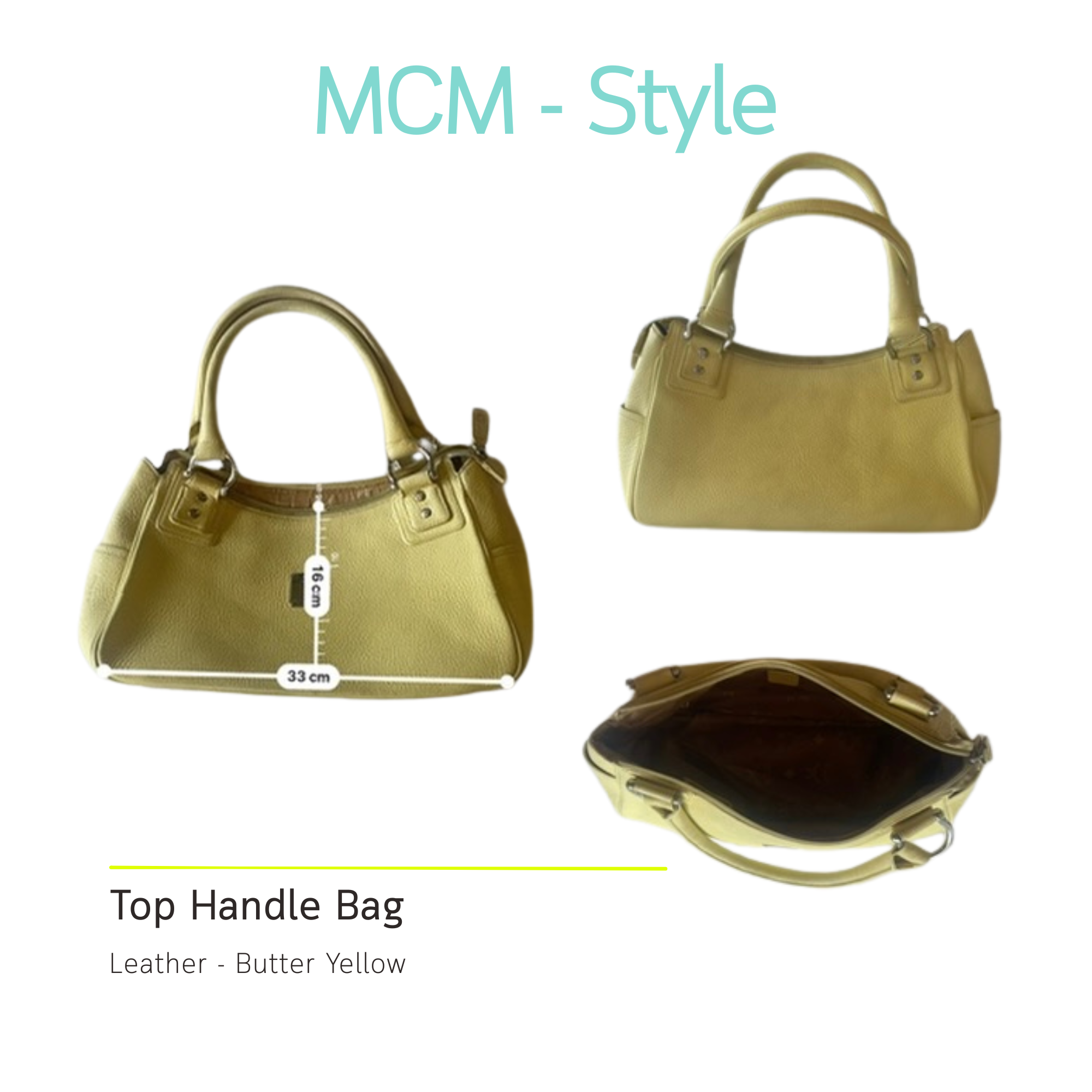 Yellow Pebbled Leather Handbag (MCM Style) - Genuine Leather