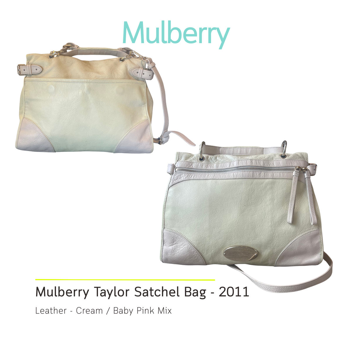 Authentic Mulberry Taylor Leather Satchel Bag – Cream / Baby Pink Mix