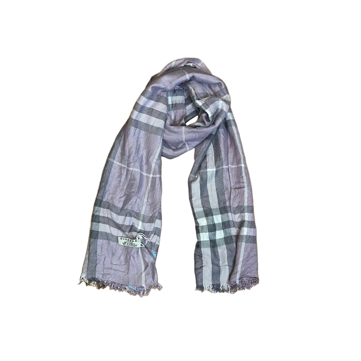Authentic Vintage Burberry Cashmere Scarf – Lilac Purple Giant Check Fringed Muffler
