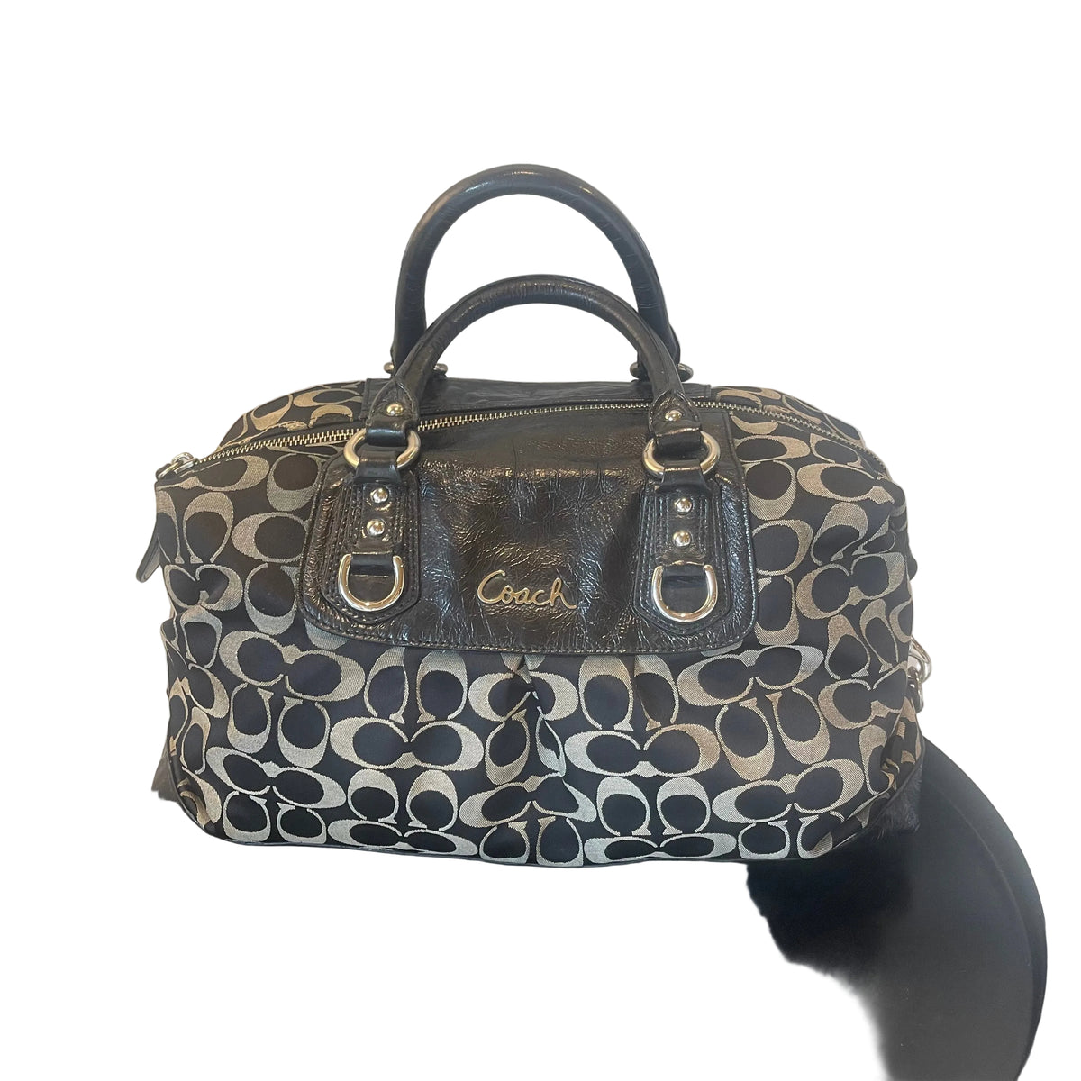 Authentic Coach Ashley Signature Sateen Large Satchel Bag - Black/Grey F15440 2011