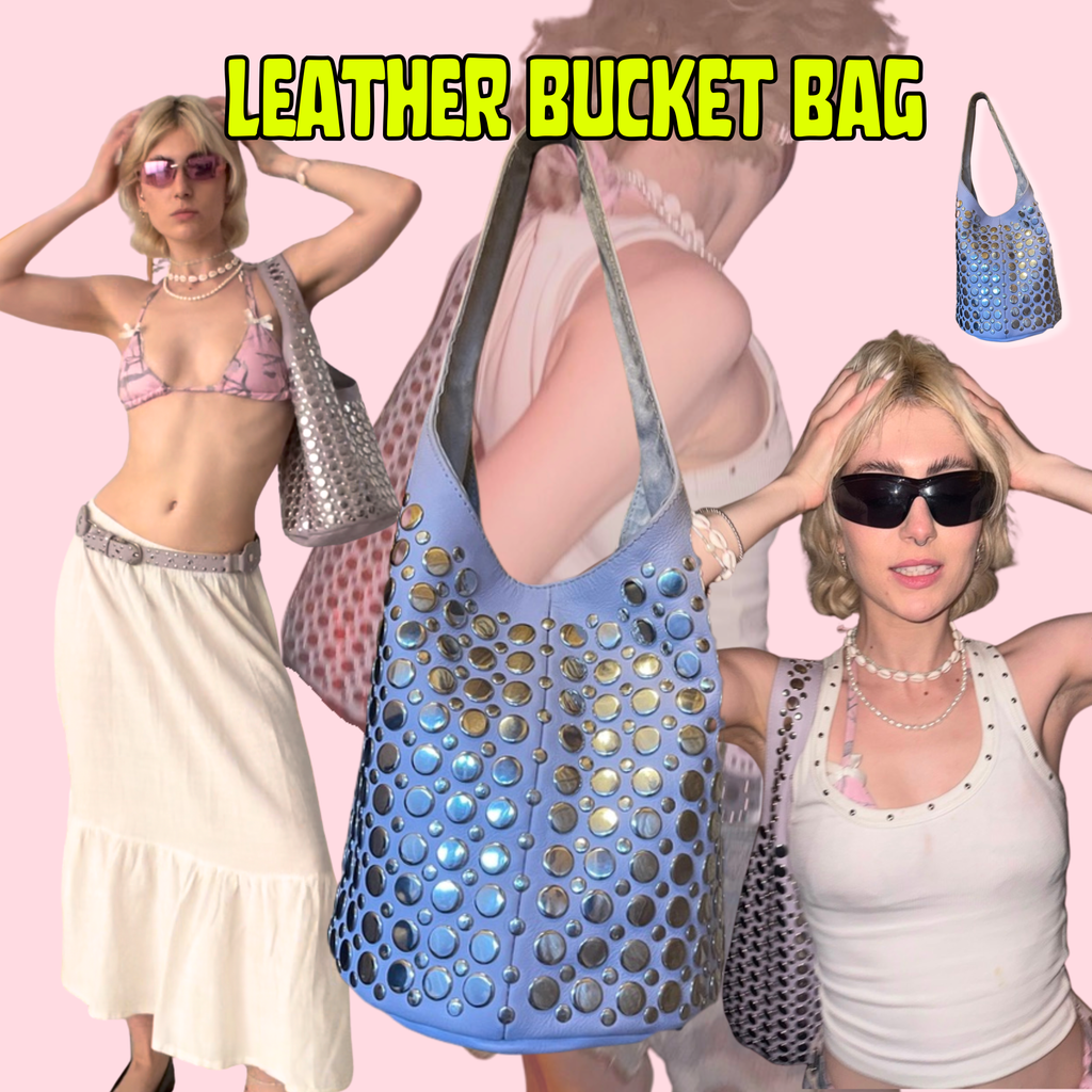 Lilac Leather Studded Bucket Bag