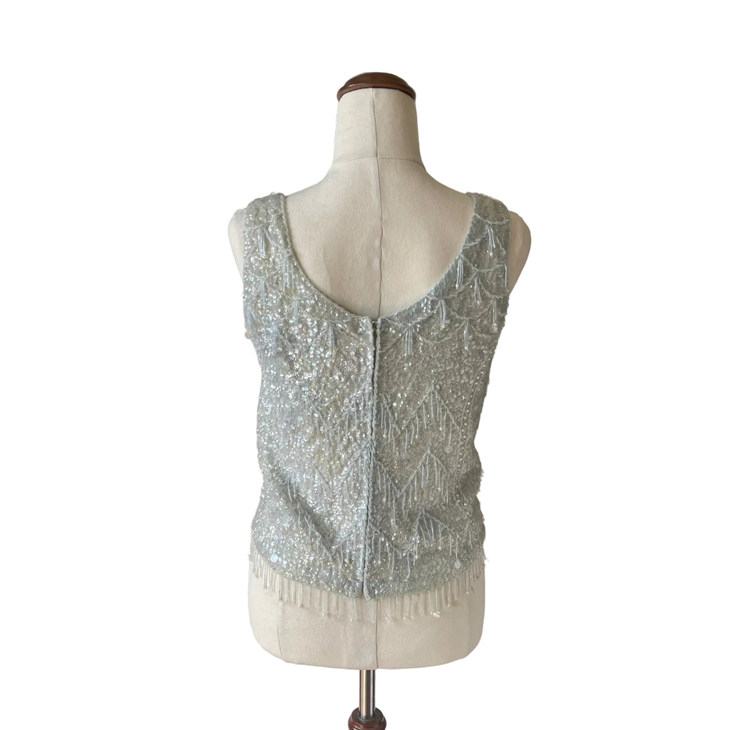 100% Wool Vintage Sequin Top - Light Mint Green