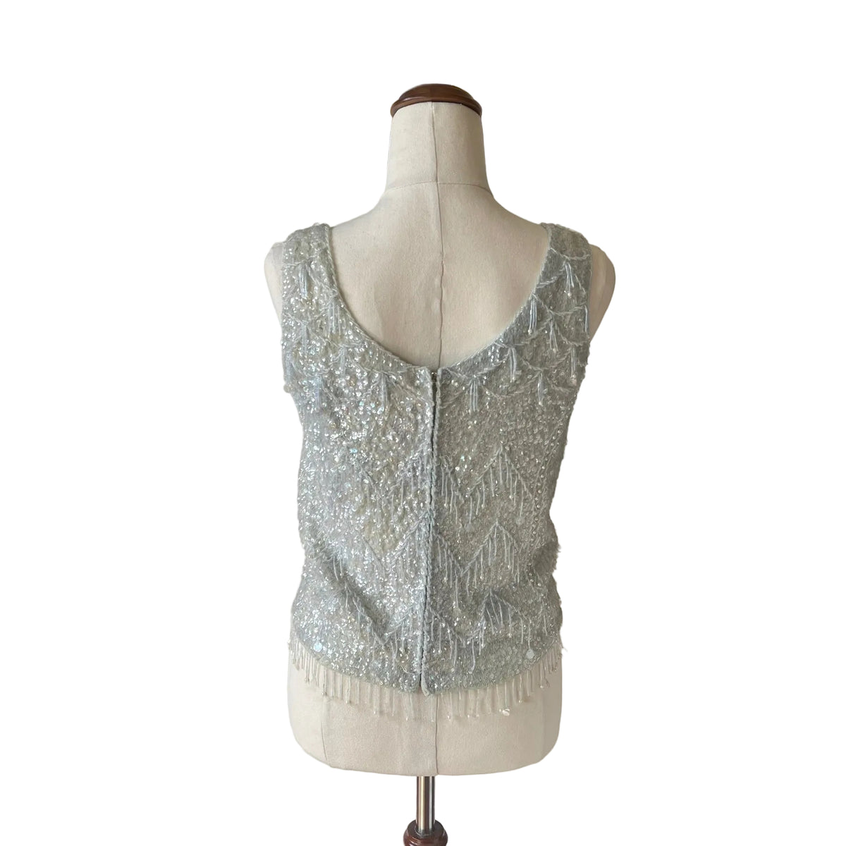 100% Wool Vintage Sequin Top - Light Mint Green