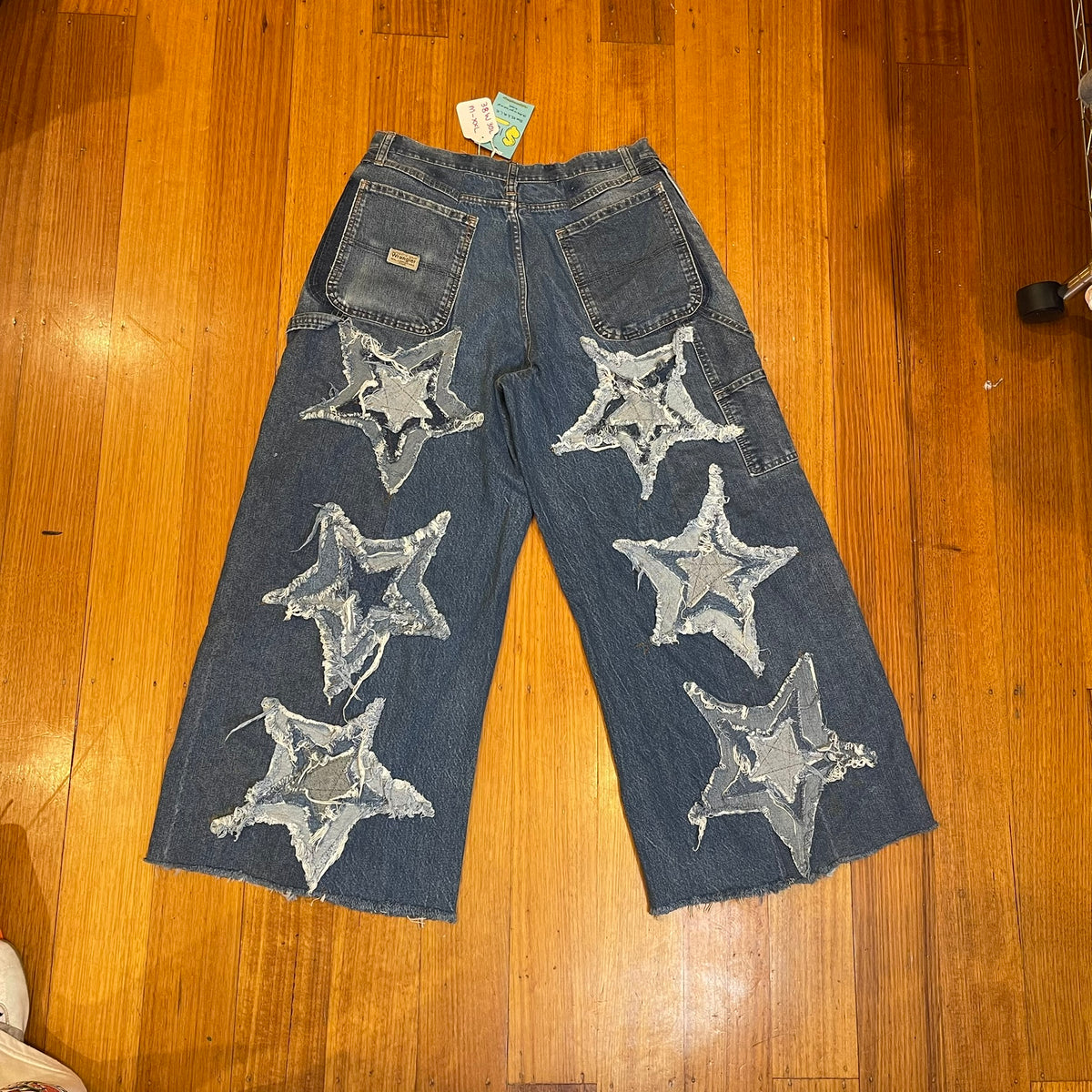 Blue patchwork jeans - reworked stars