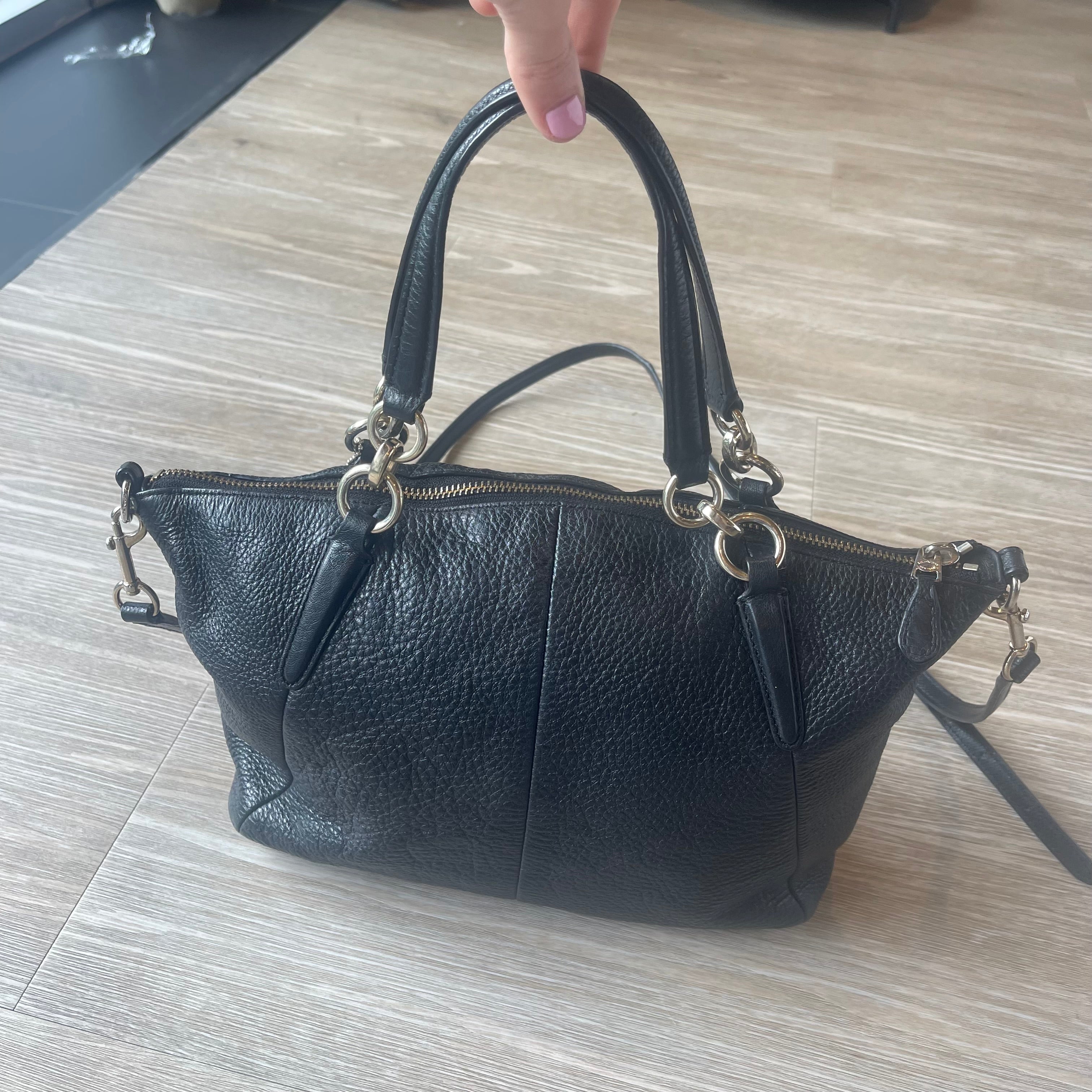 1/2 Coach Small Kelsey Satchel in Black Pebbled Leather (F36675) - 2015