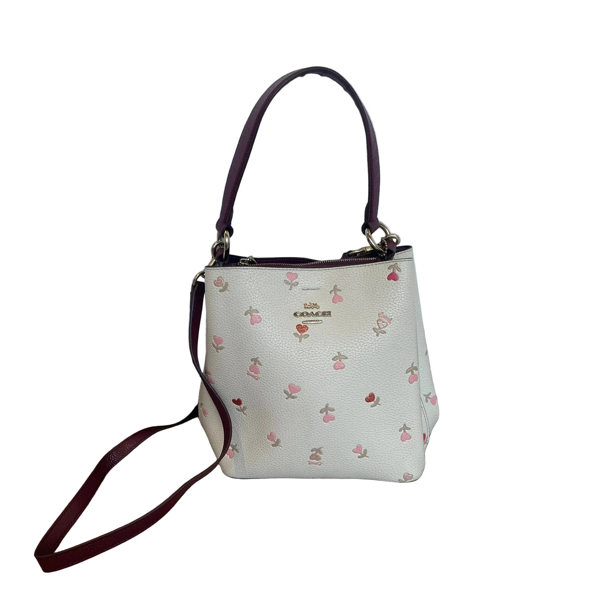Authentic Coach Small Town Bucket Bag with Heart Petal/Floral Print