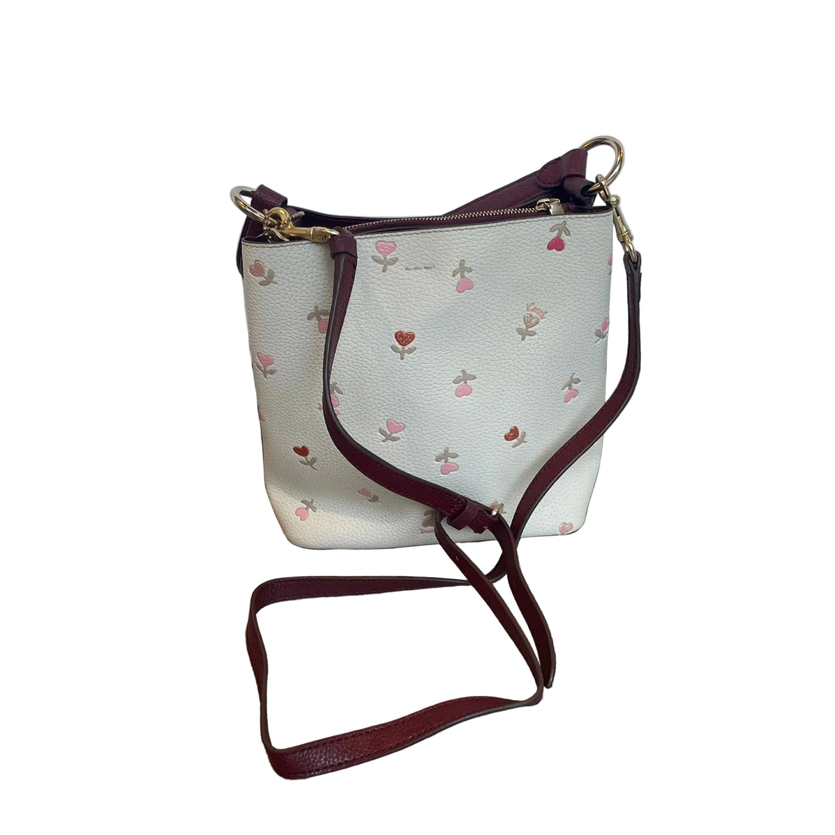 Authentic Coach Small Town Bucket Bag with Heart Petal/Floral Print