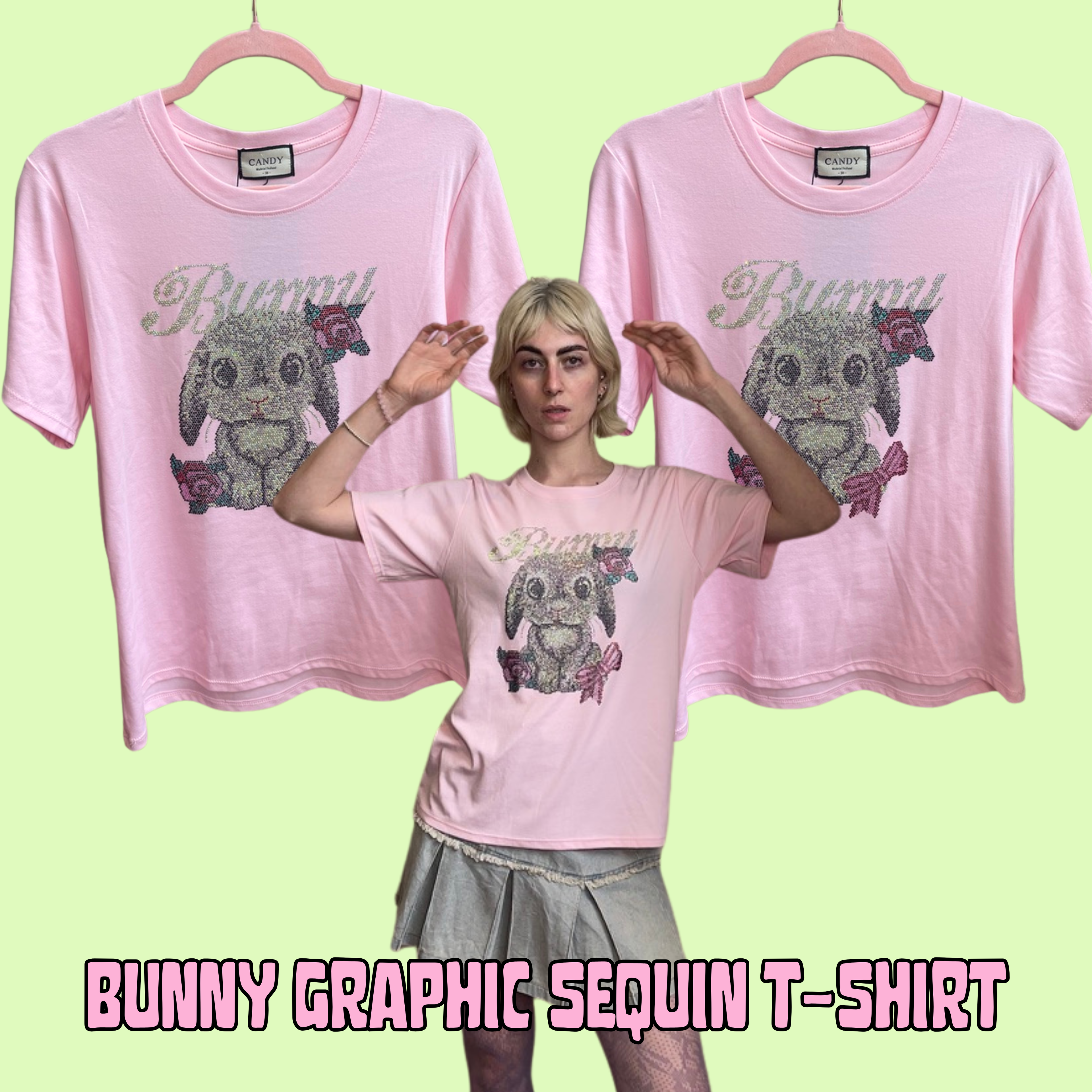 Graphic Rhinestone Bunny T-Shirt