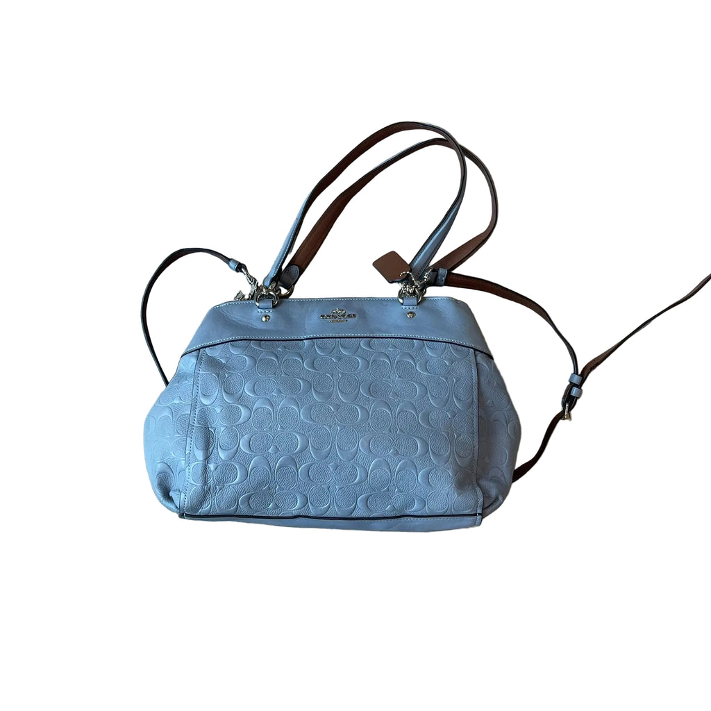 COACH Brooke Carryall Signature Embossed Leather Satchel Blue Grey F25952