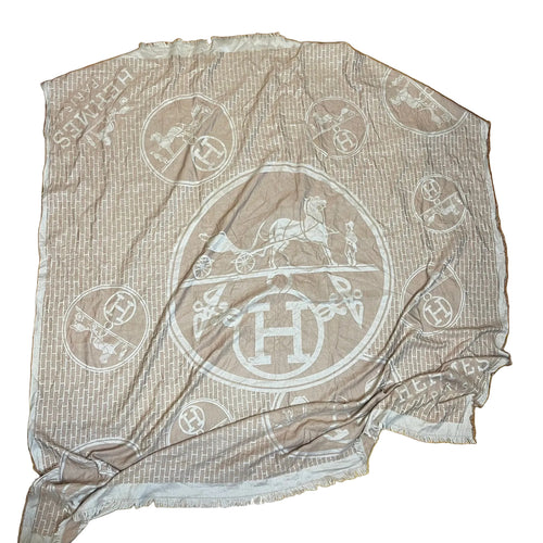 Authentic Hermès New Libris Cashmere & Silk Jacquard Shawl – Beige Naturel