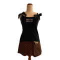 Miu Miu-Style Black Bow &amp; Rhinestone Singlet