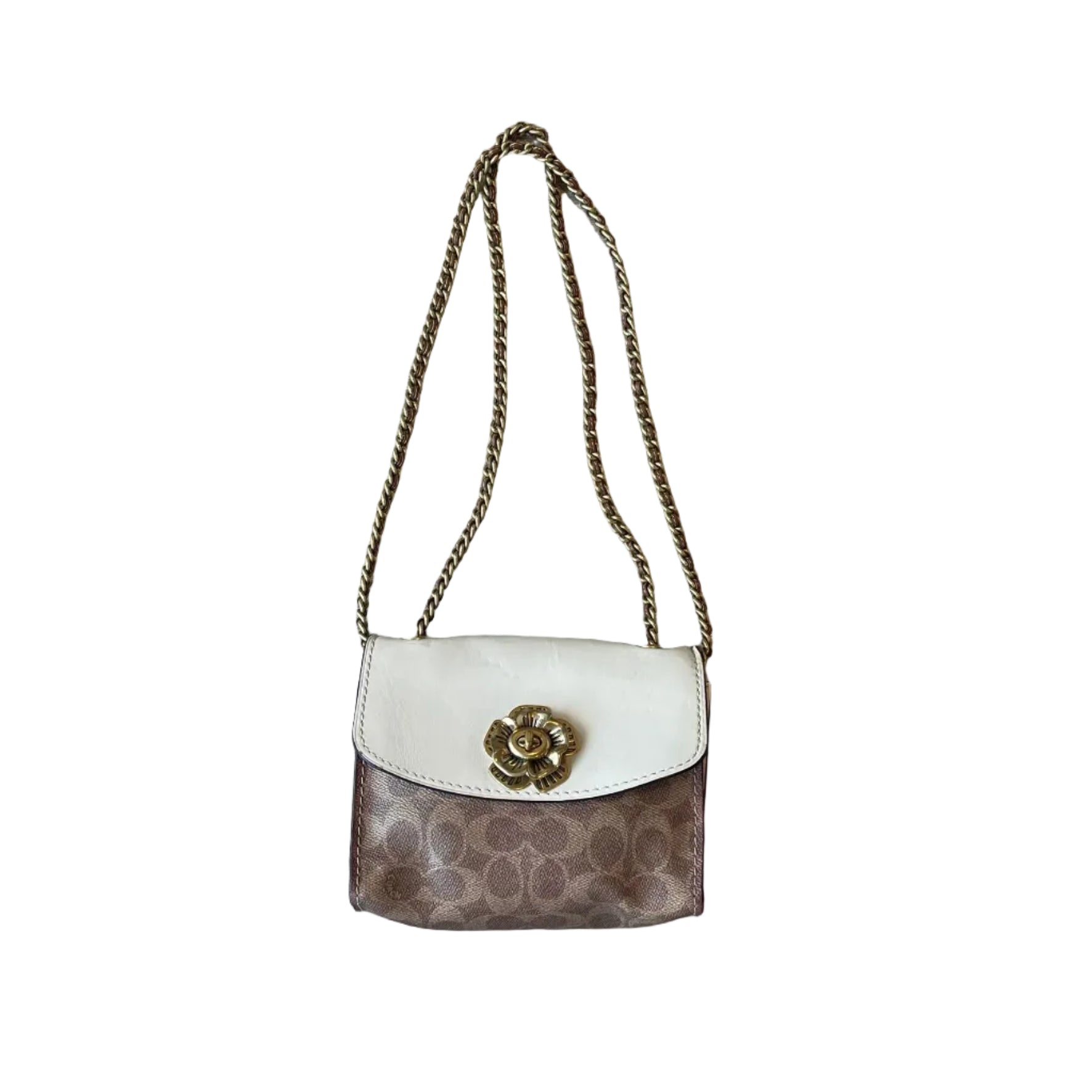 Coach Small Signature Parker 18 Shoulder Bag White Brown