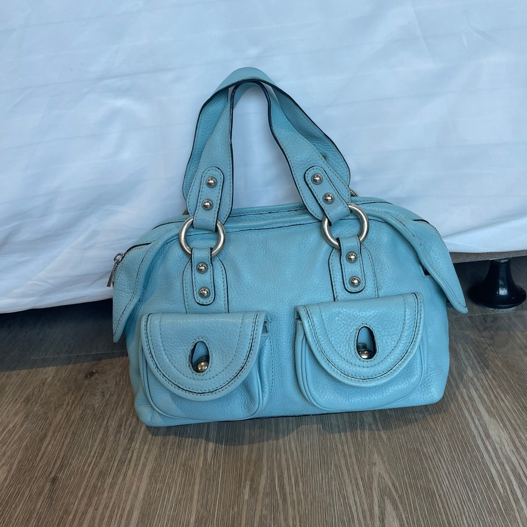 MARC JACOBS style VENETIA Satchel Mint Seafoam Green Leather Silver Hdwr Handbag