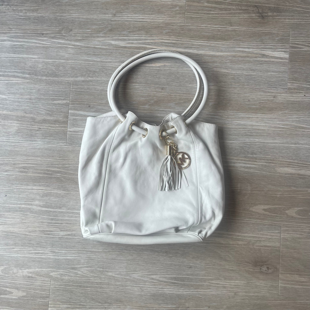 Authentic Michael Kors Large Camden Drawstring Satchel / Tote - Optic White Leather