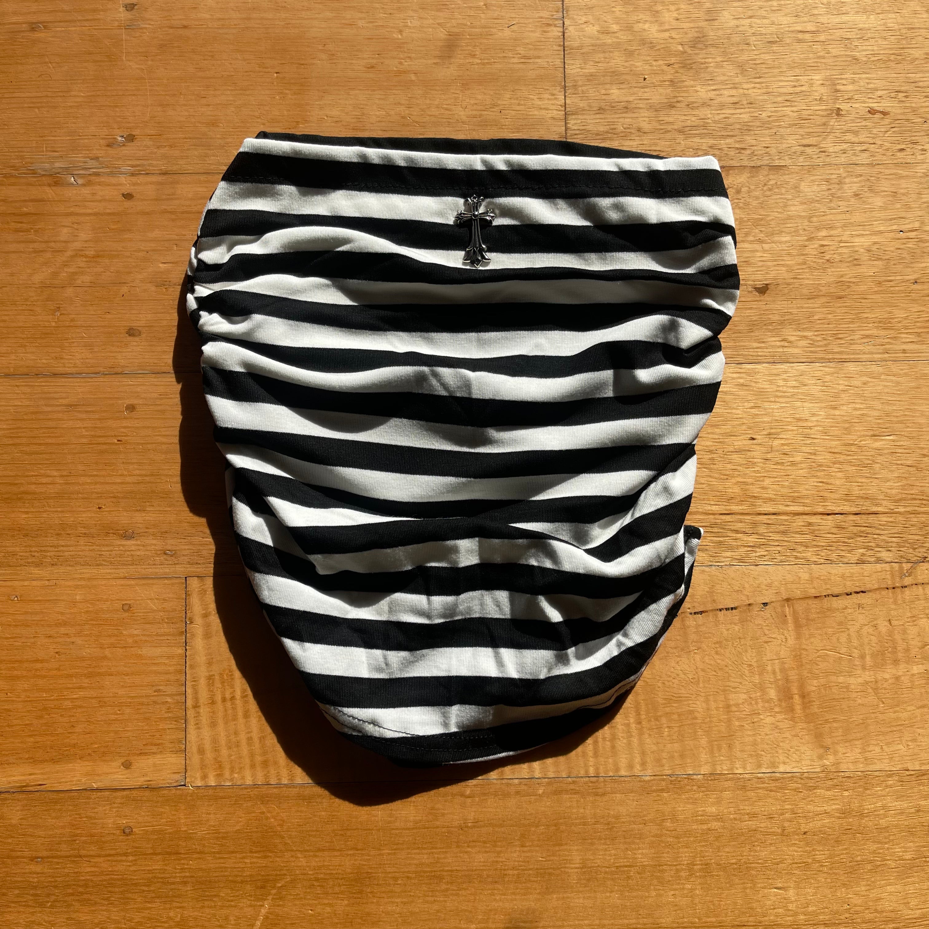 Black and white striped bustier w/ cross