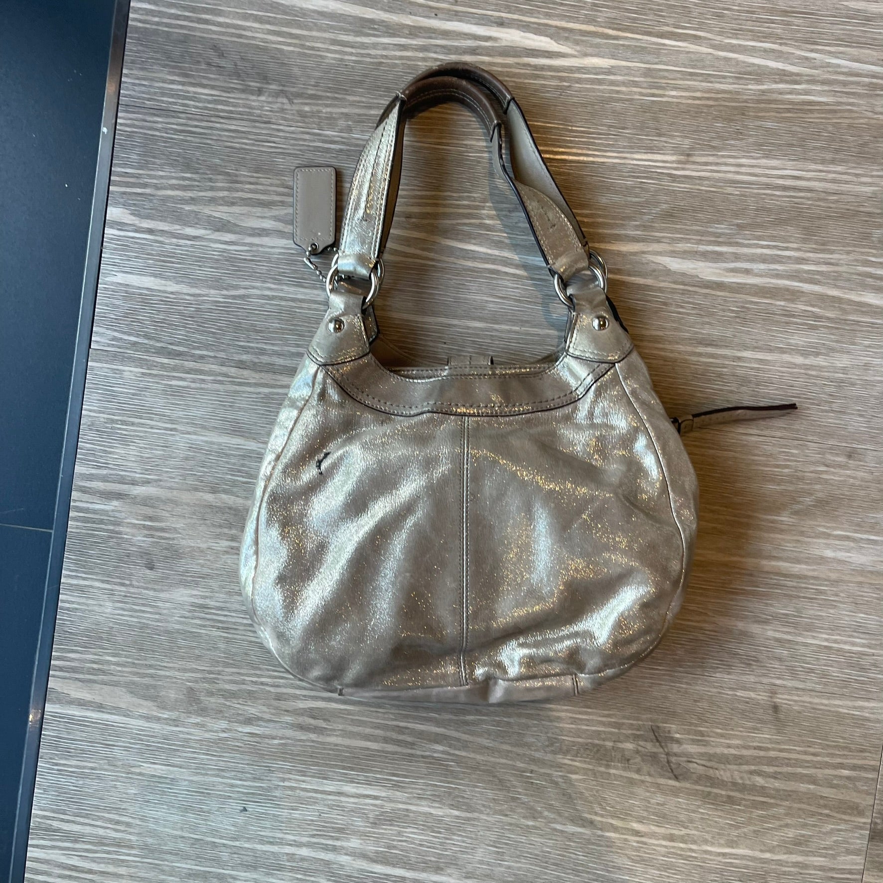 COACH F17219  Soho Lynn Metallic Leather Hobo Gold Shimmer Shoulder Bag
