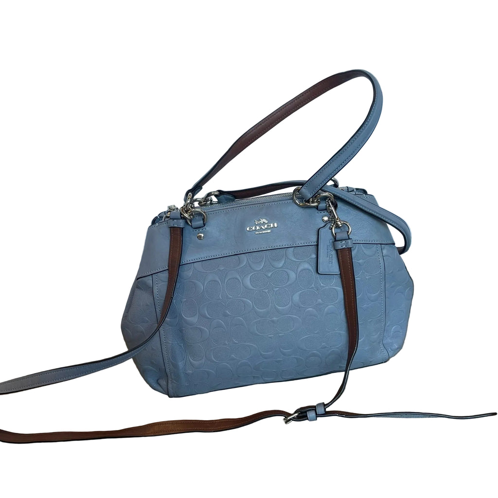 COACH Brooke Carryall Signature Embossed Leather Satchel Blue Grey F25952