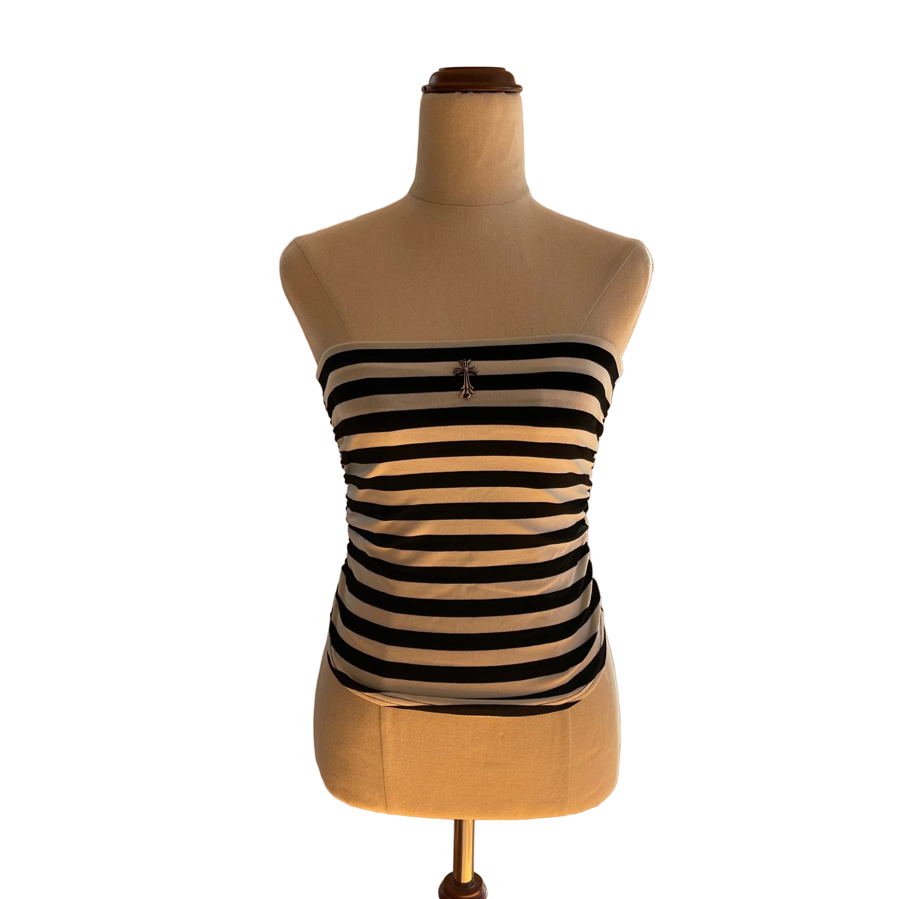 Black and white striped bustier w/ cross