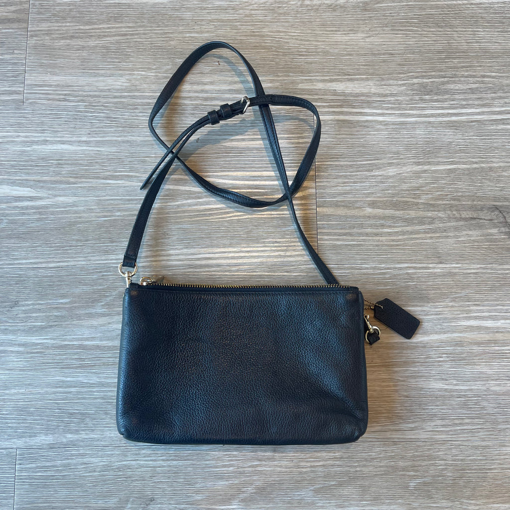 Coach Lyla Double Zip Crossbody Bag in Black Pebbled Leather (F38277)
