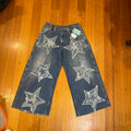 Blue patchwork jeans - reworked stars