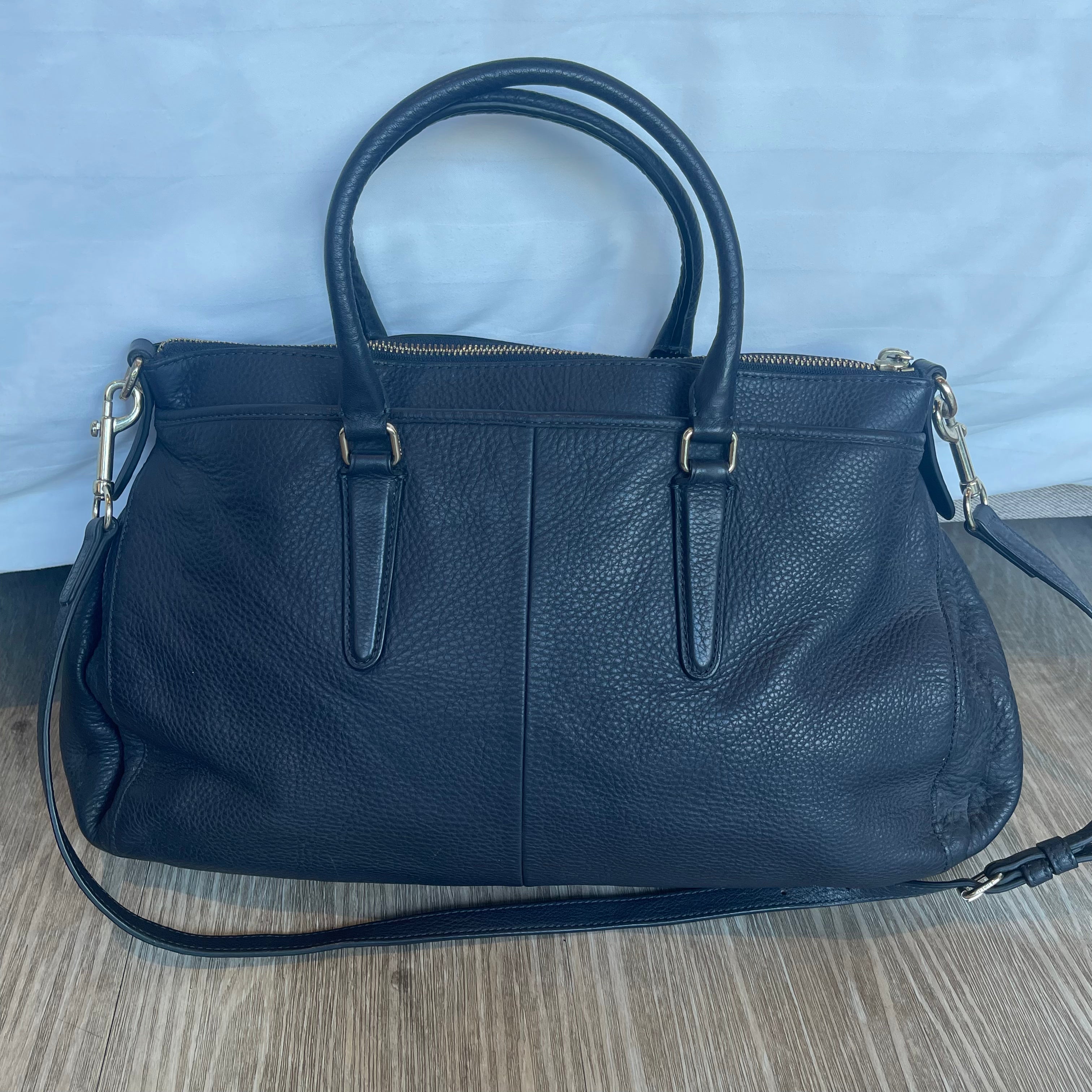 Authentic Coach Morgan Pebbled Leather Satchel (Style F35185) – Midnight Navy Blue