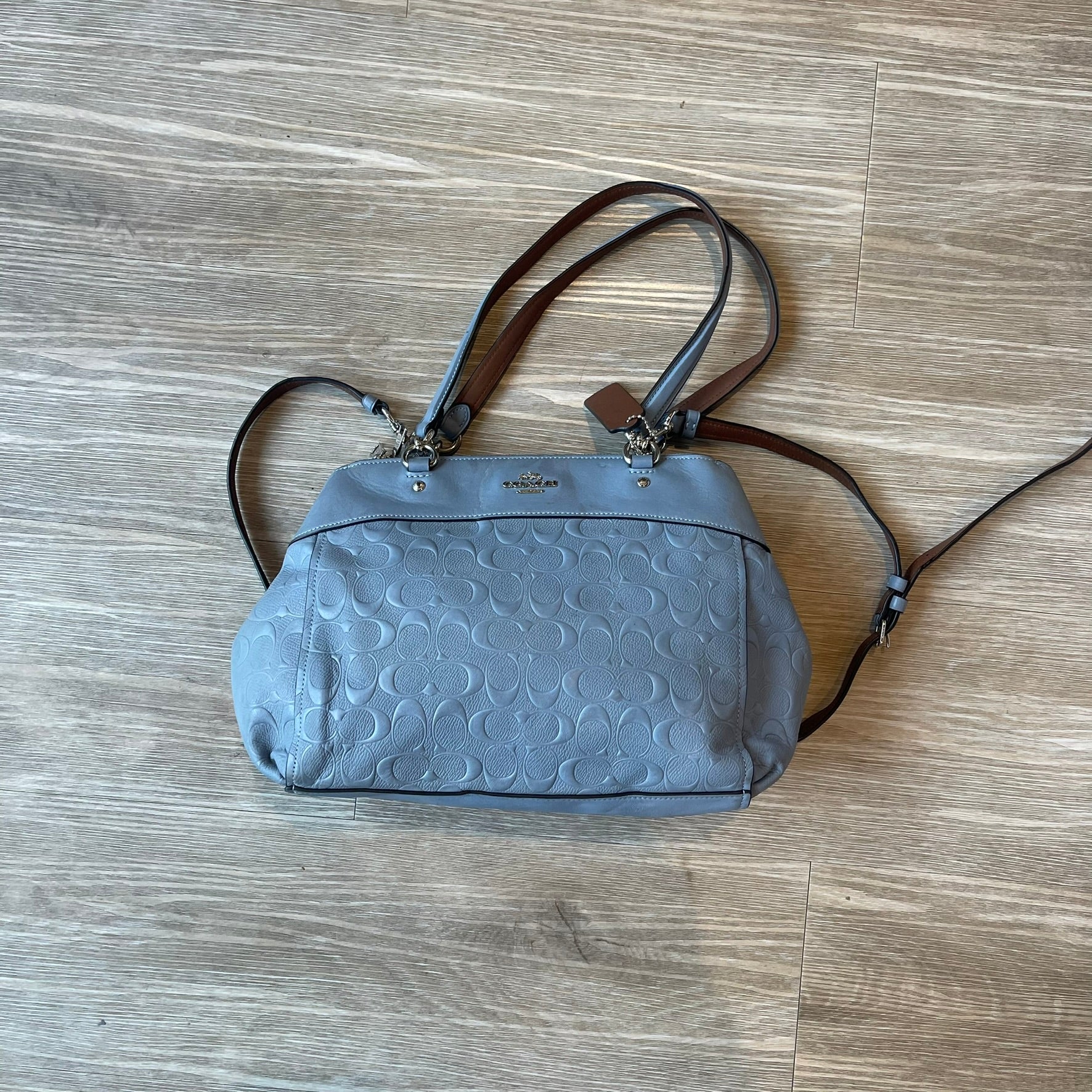 COACH Brooke Carryall Signature Embossed Leather Satchel Blue Grey F25952