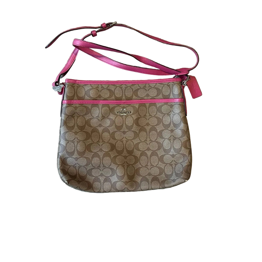 Coach File Crossbody Bag in Signature Coated Canvas with Pink Ruby Trim