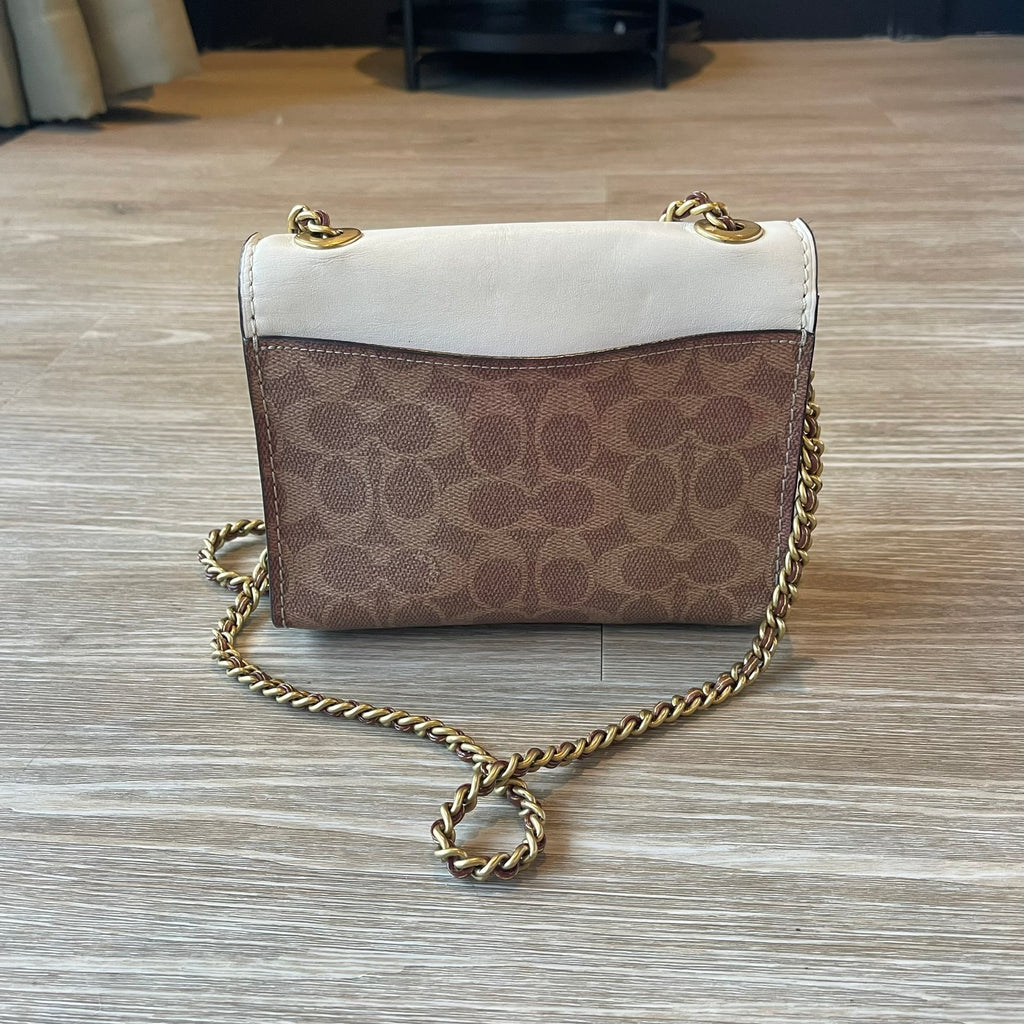Coach Small Signature Parker 18 Shoulder Bag White Brown