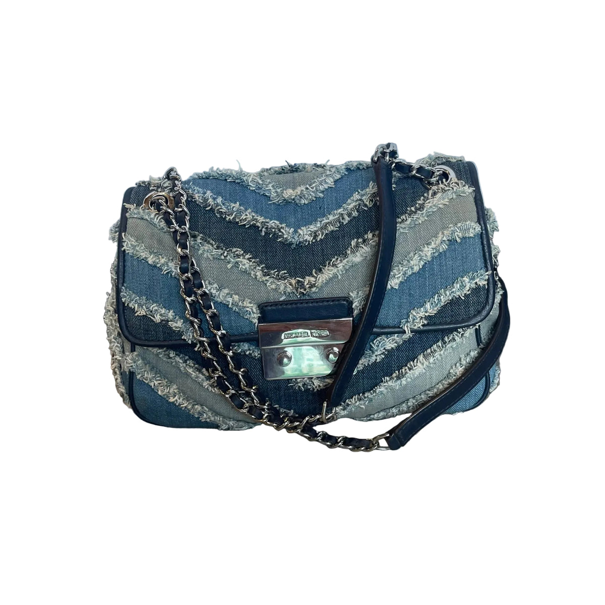 MICHAEL KORS SLOAN DENIM CHEVRON SHOULDER BAG