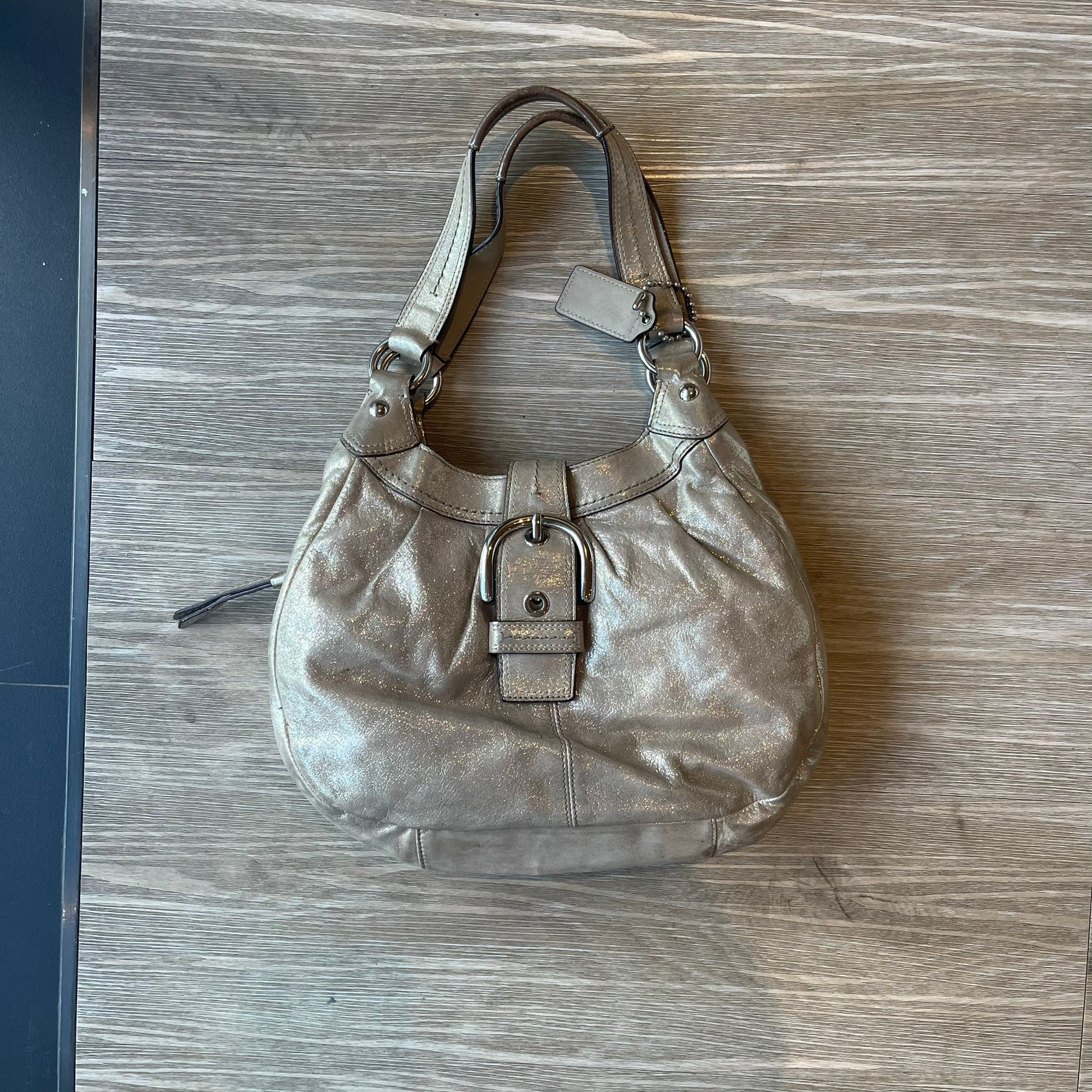 COACH F17219  Soho Lynn Metallic Leather Hobo Gold Shimmer Shoulder Bag