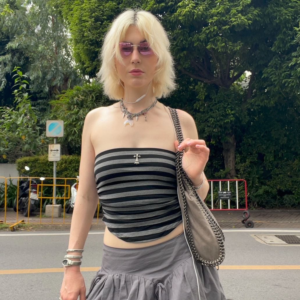 Striped bustier w/ cross