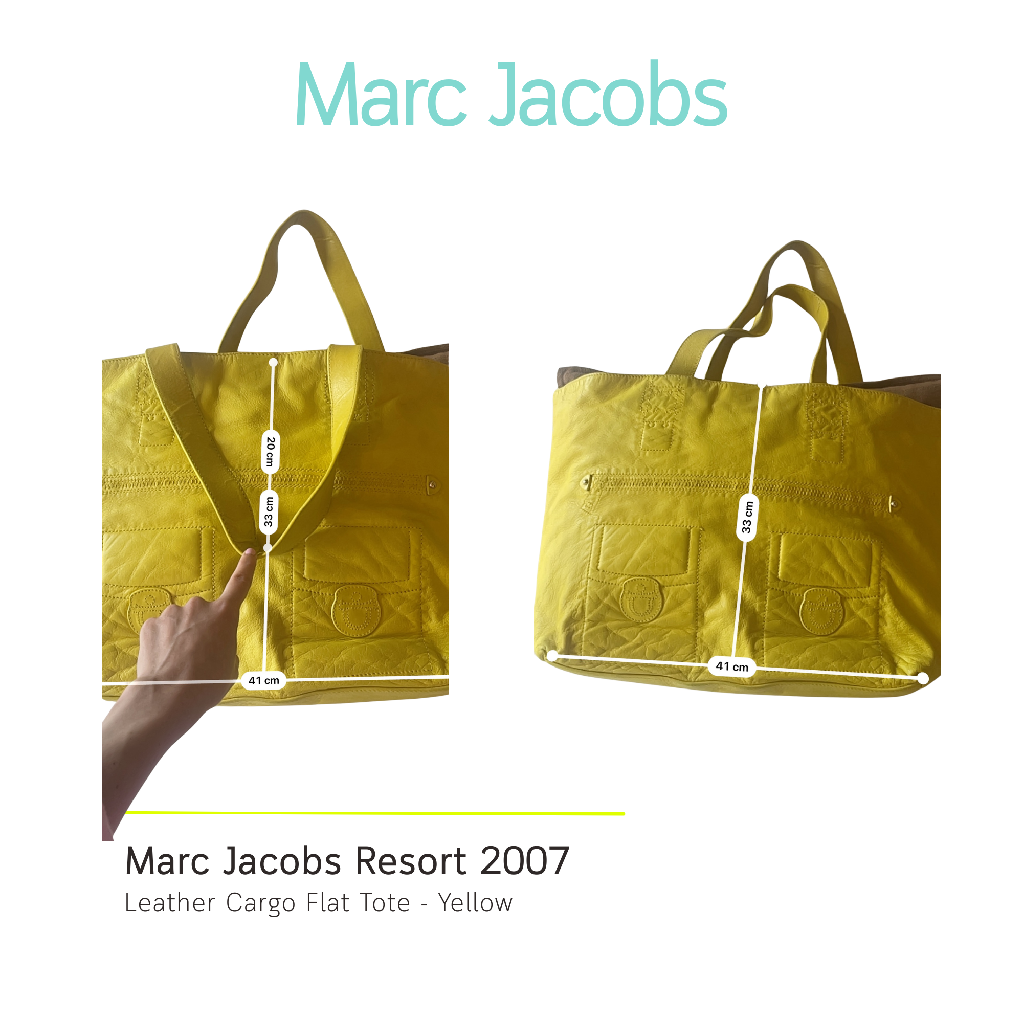 Authentic RARE Archival Marc Jacobs Resort 2007 Leather Cargo "Flat Tote" Bag – Vibrant Yellow