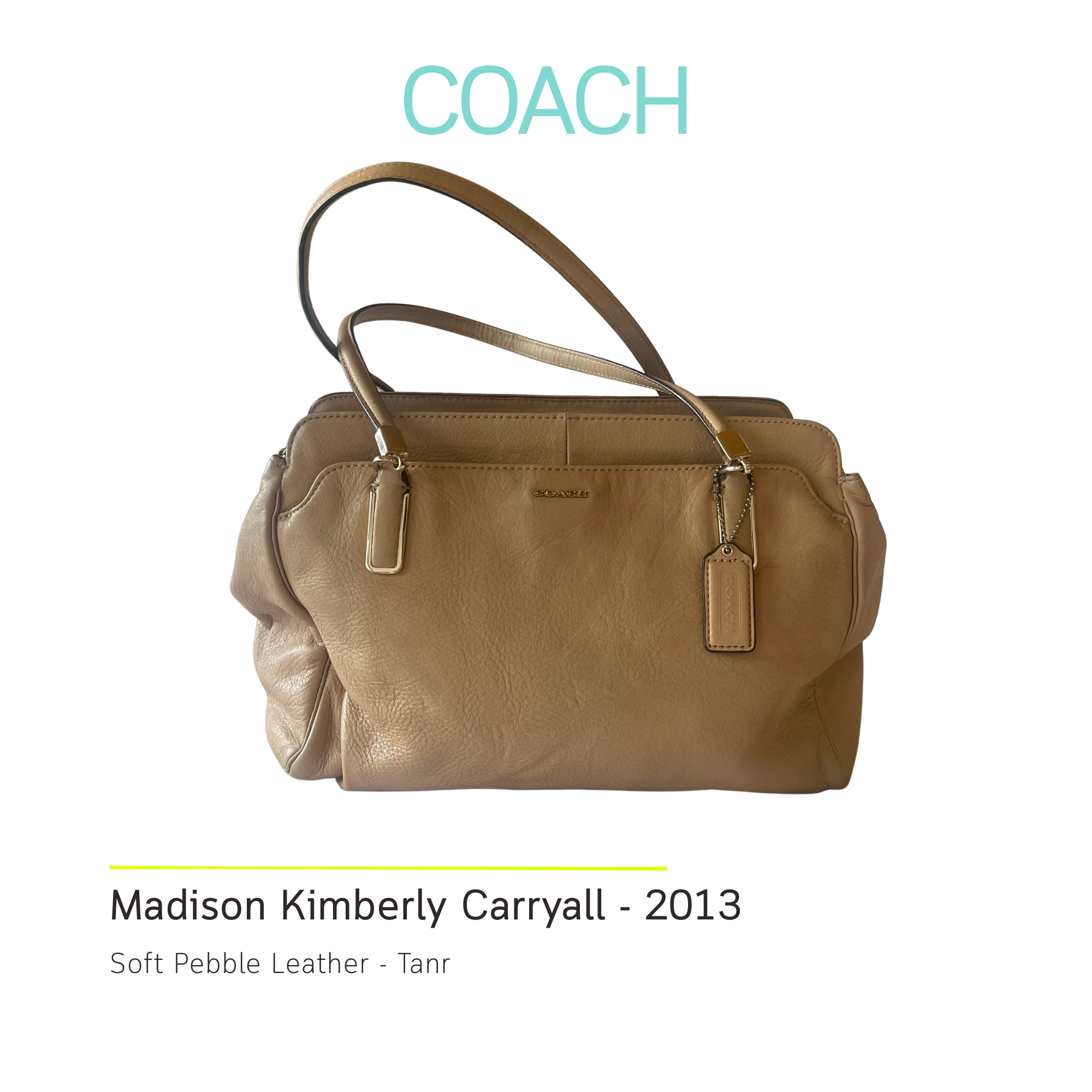 Authentic COACH Madison Kimberly Carryall Tan Pebbled Leather Shoulder Bag Tote 25161