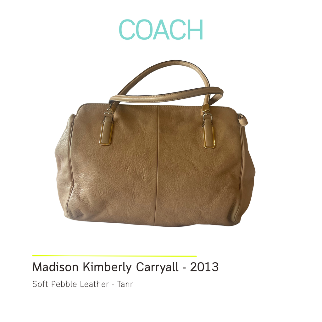 Authentic COACH Madison Kimberly Carryall Tan Pebbled Leather Shoulder Bag Tote 25161
