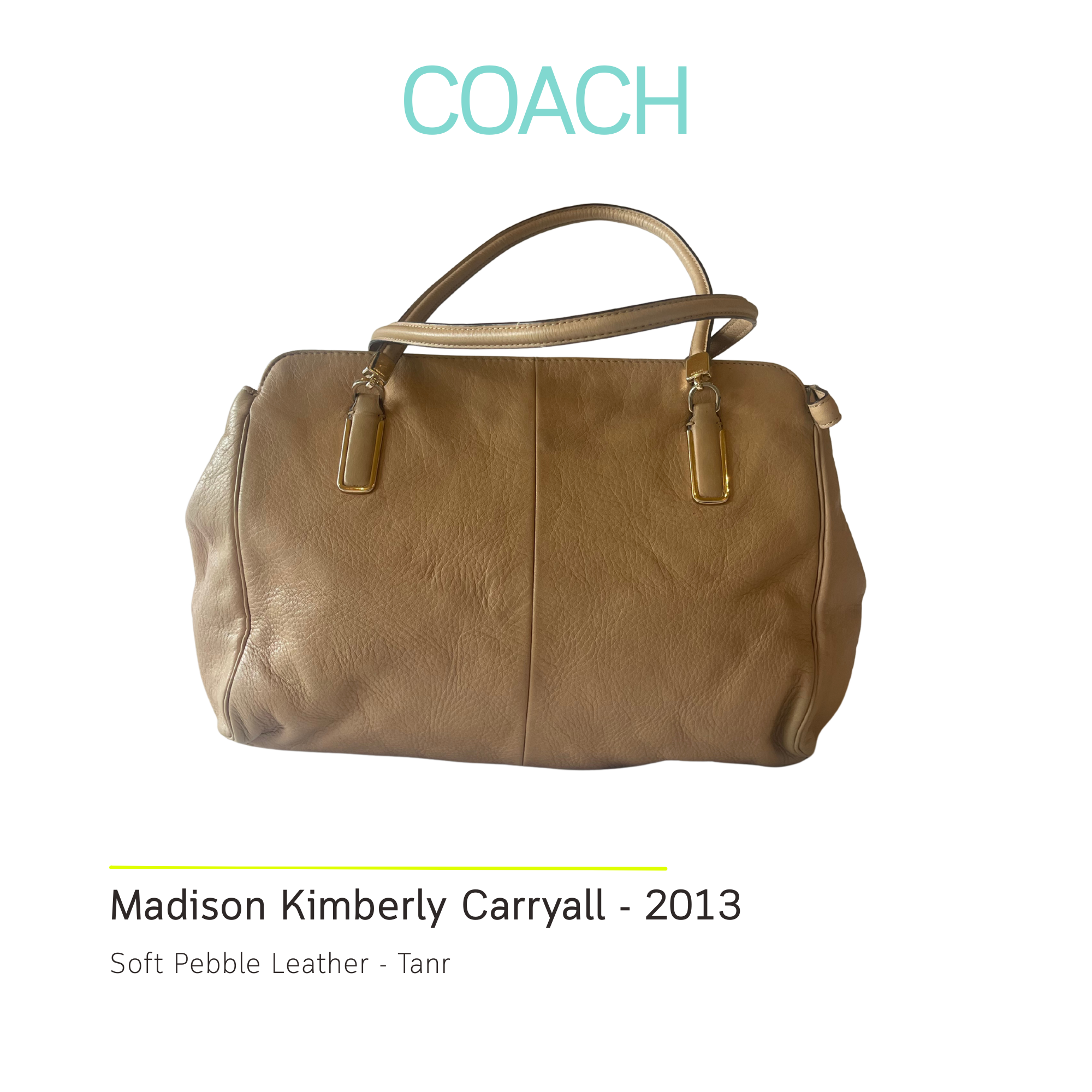 Authentic COACH Madison Kimberly Carryall Tan Pebbled Leather Shoulder Bag Tote 25161